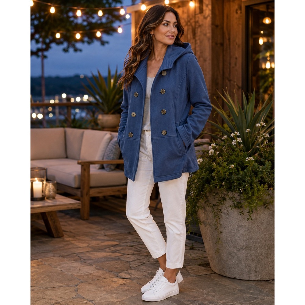 Mossimo Pea Coat Jacket Womens 2X Blue Excellent Double Breasted Fleece Hooded